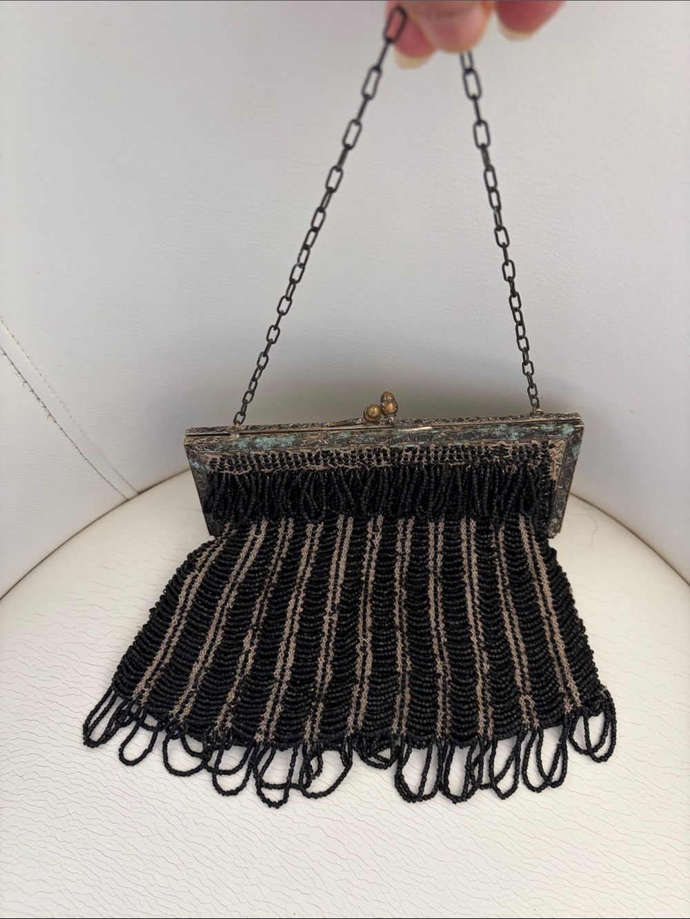 Vintage Black Beaded Fringe Evening Bag 1920’S gorgeous peace